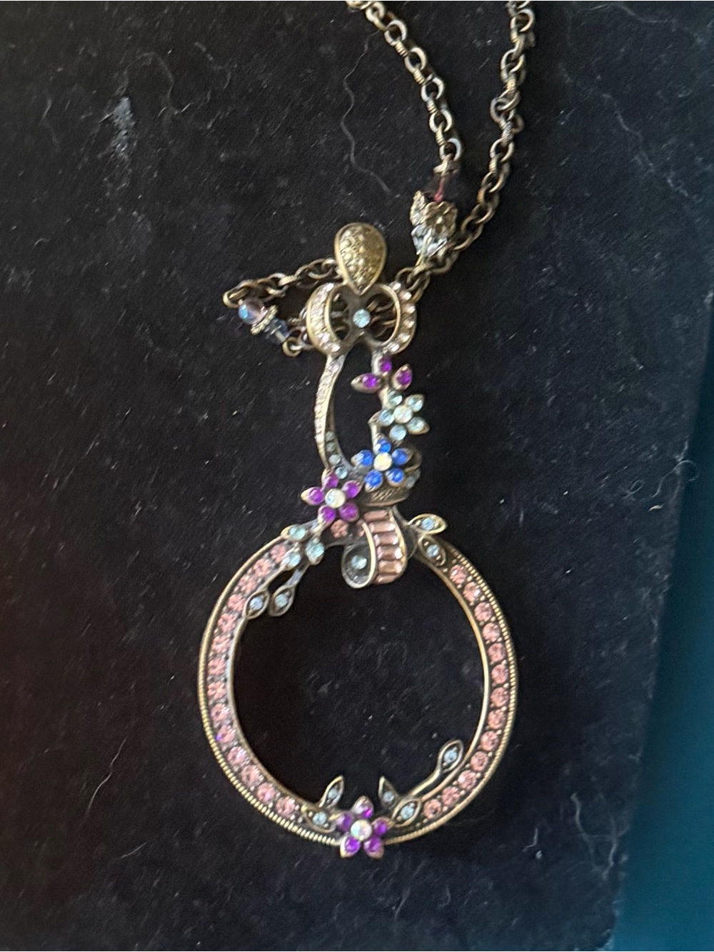Sweet Romance Pink and Purple Floral Crystal Circle Pendant Necklace